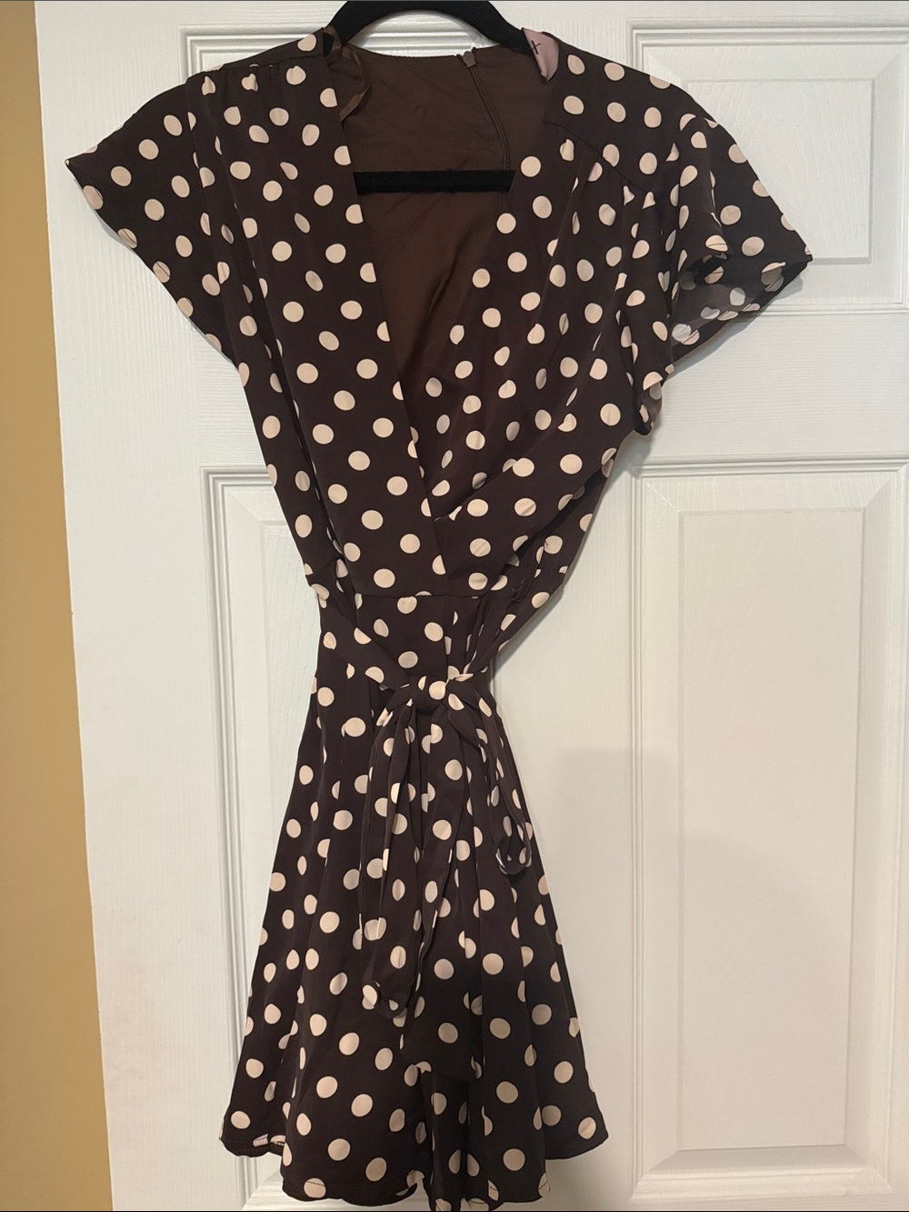Polka Dot Wrap Dress - Brown with Cream Dots